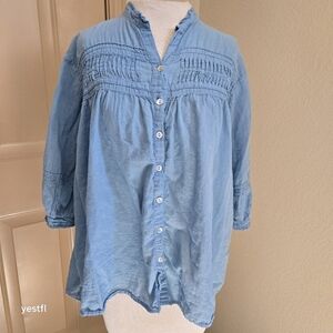 JP and Mattie Sundance cotton button up blue gray top oversized S